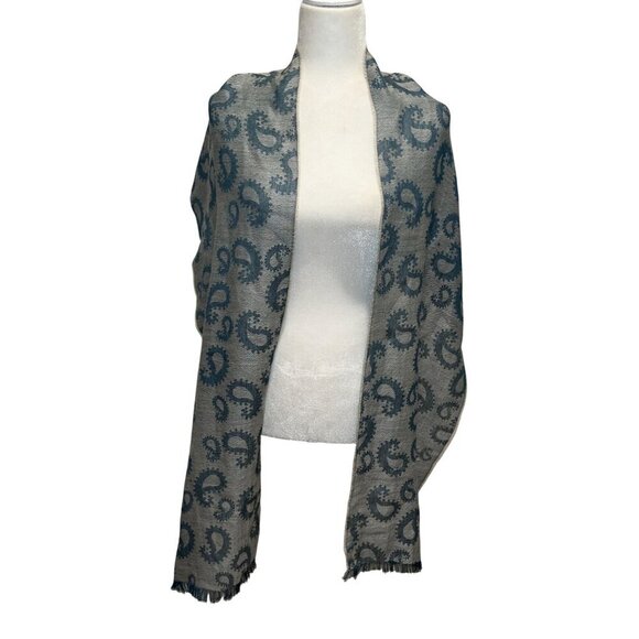Alpaca Blankets Gray/Blue Lightweight Soft Paisley Alpaca Scarf Wrap Women's OS - Picture 1 of 6